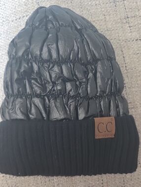 C.C Black Quilted Puff Beanie with Branded Tag